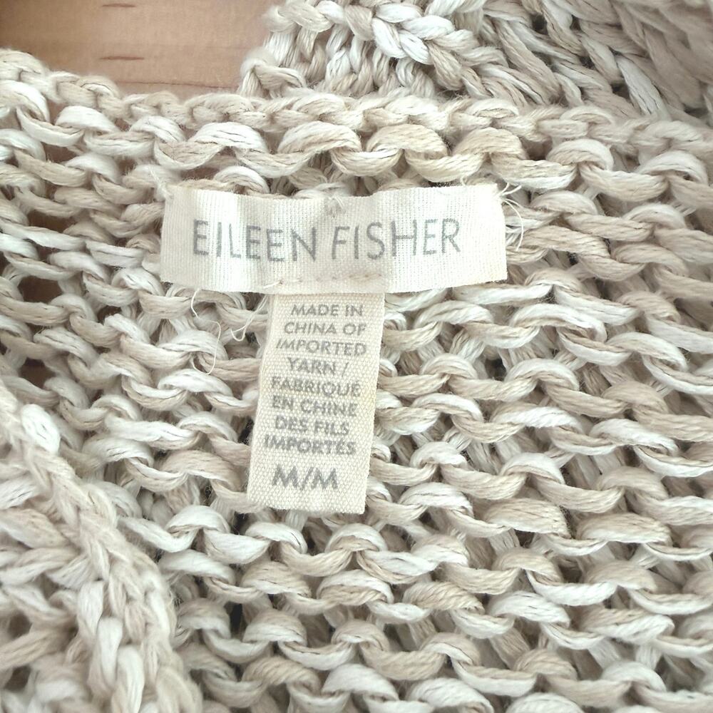 Eileen Fisher Organic Cotton Open Knit Pullover Sweater Top Neutral Boho | M - Picture 3 of 9